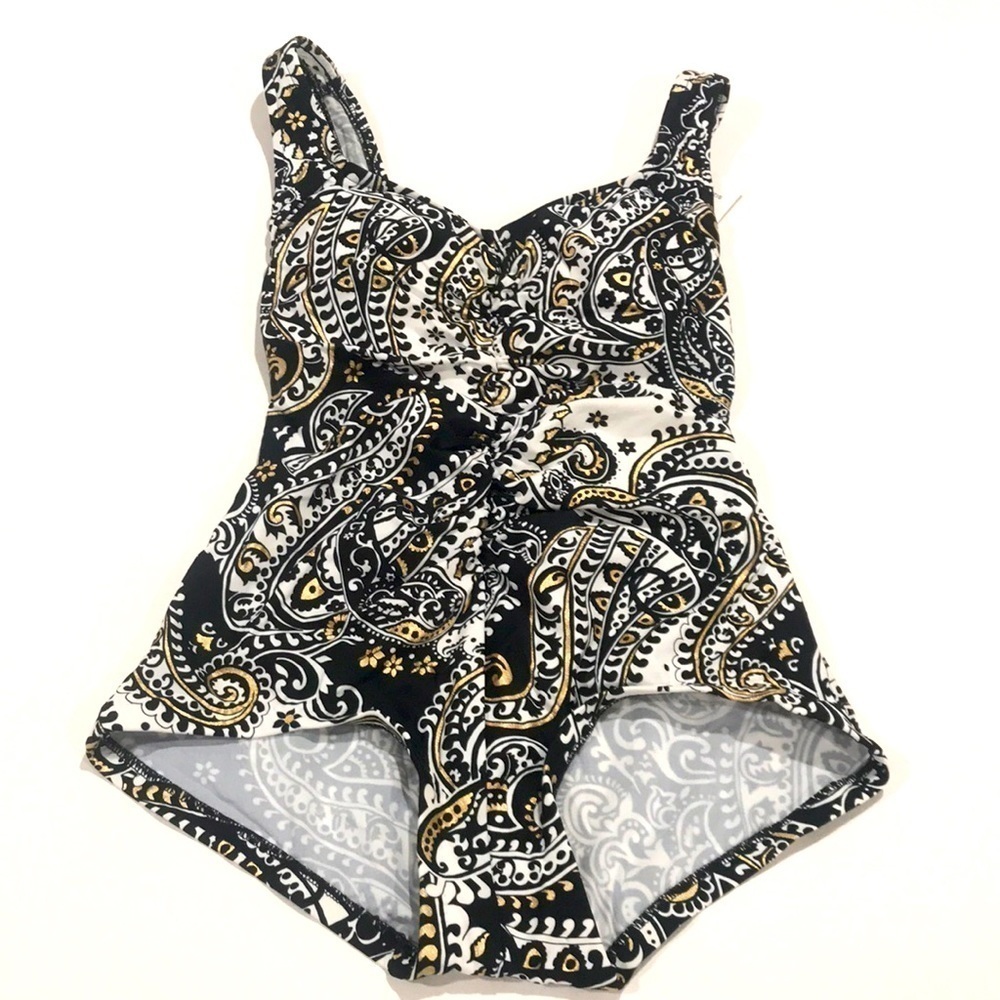 Maxine of Hollywood one piece black and white gold size 6 NWT